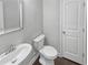 This powder room features a pedestal sink, and a comfort height toilet at 2470 Bridle Bridge Trl, Cumming, GA 30040