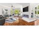 Elegant living room with modern fireplace, hardwood floors, and large windows providing natural light at 3215 Oxleas Ct, Cumming, GA 30041