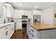 Contemporary kitchen with white cabinetry, granite countertops, stainless appliances, and a butcher block island at 85 Lawson St, Buford, GA 30518