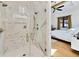 Luxurious bathroom featuring a spacious shower with marble tile and a seat at 1455 Rucker Cir, Woodstock, GA 30188