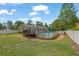Backyard features grassy lawn, deck, above-ground pool and fenced yard at 5185 Twin Oak Ne Dr, Woodstock, GA 30188