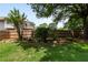Lush backyard with a rock garden, mature landscaping, a wooden fence and plenty of green grass at 2502 Kerry Ne Ct, Marietta, GA 30066