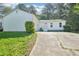 Home exterior with white siding, attached garage and long driveway leading to front door at 2058 Corners Cir, Lithonia, GA 30058
