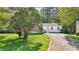Exterior view showcasing a quaint home with a well-kept lawn and driveway at 2058 Corners Cir, Lithonia, GA 30058