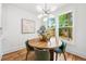 Charming dining area with a round wooden table, green chairs, and a view of the backyard at 224 Cambridge Ave, Decatur, GA 30030