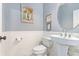 Charming half bathroom with decorative accents and pedestal sink at 4440 Spring Mtn Ln, Powder Springs, GA 30127