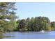 Scenic lake view featuring mature trees and a fountain at 225 Bayswater Dr, Suwanee, GA 30024