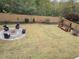 Spacious backyard with a fire pit, modern chairs, wood fence, and swing set at 3770 Falling Leaf Ln, Cumming, GA 30041