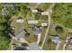 Aerial view of the property, showcasing the home, gazebo, shed, fire pit and picnic table at 582 Linda Ln, Powder Springs, GA 30127