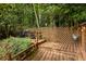Charming wooden deck area with lattice fencing and bistro seating creates a cozy outdoor space at 4228 Durham Cir, Stone Mountain, GA 30083
