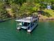 This home has a private dock with a boat lift and upper deck, providing easy access to lake activities at 5635 Cherokee Trce, Cumming, GA 30041