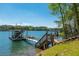 Modern boat dock featuring a lift, with space for boats and jet skis, on a serene lake at 5635 Cherokee Trce, Cumming, GA 30041
