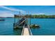 Modern boat dock featuring a lift, with space for boats and jet skis, on a serene lake at 5635 Cherokee Trce, Cumming, GA 30041