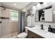 Updated bathroom features a tiled walk-in shower with a sleek vanity and modern fixtures at 2015 Cascade Sw Rd, Atlanta, GA 30311