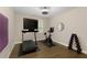 Bright exercise room with exercise equipment, a ceiling fan and natural light from a window at 5250 Briarstone Ridge Way, Alpharetta, GA 30022