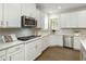 Bright kitchen features white cabinets, stainless steel appliances, tile backsplash, and granite countertops at 5250 Briarstone Ridge Way, Alpharetta, GA 30022