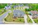 Aerial view of a home in a suburban neighborhood with a private pool and well-maintained landscaping at 2127 Harmony Dr, Canton, GA 30115