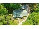 Aerial view of a charming single-Gathering home surrounded by mature trees and lush landscaping at 2795 Autumn Dr, Canton, GA 30115