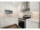 Close-up of modern kitchen with stainless steel oven and microwave, white cabinets, and decorative backsplash at 2795 Autumn Dr, Canton, GA 30115