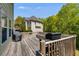 Wooden deck with railing and a view of the back of the house, and lush green trees in the background at 4828 Planters Walk, Douglasville, GA 30135