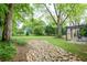 Expansive green backyard featuring a stone creek bed, mature trees, and a stone patio at 126 N Barton St, Norcross, GA 30071