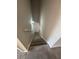 Carpeted stairway illuminated by a wall sconce, featuring neutral paint and white trim, leading to the upper level at 4291 Preserve Trl, Snellville, GA 30039