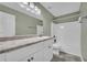 Bathroom with a granite vanity, sink, and mirror, featuring a shower and tub combination at 14807 Highway 36, Covington, GA 30014