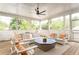 Inviting screened porch with comfortable seating, ceiling fan, and serene views of the surrounding lush greenery at 248 Madison Ave, Decatur, GA 30030