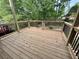 Spacious, newly-constructed wooden deck featuring black metal railings with a beautiful view to trees at 3515 Brandywine Nw Rd, Kennesaw, GA 30144