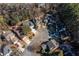 A high-angle aerial view of neighborhood homes in a wooded setting at 883 Heritage Pl, Decatur, GA 30033