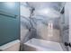 Modern bathroom featuring beautiful decorative tile work in the shower/tub combo at 883 Heritage Pl, Decatur, GA 30033