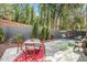 Outdoor patio featuring stone pavers, dining area, and views of the landscaped backyard at 883 Heritage Pl, Decatur, GA 30033