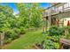 Backyard view shows a lush green yard with a wooden fence and treeline at 544 Pine Way, Dallas, GA 30157