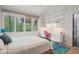 Stylish bedroom with modern decor, a cozy bed, and a functional desk area with natural light and views of nature at 1255 Cold Harbor Dr, Roswell, GA 30075