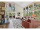 Stylish living room boasts a stone fireplace, hardwood floors, and wooded views at 1255 Cold Harbor Dr, Roswell, GA 30075