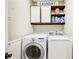 Efficient laundry room features a front load washer and dryer, storage cabinets, and laundry supplies at 1429 Ferocity Ridge Nw Way # 12, Kennesaw, GA 30152