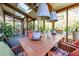 Spacious screened porch has ceiling fans, skylights, and a wooden table with seating for a tranquil dining experience at 414 Pensdale Rd, Decatur, GA 30030