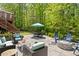Beautiful outdoor patio area with comfortable seating, fire pit, and lush greenery at 5040 Winding Branch Dr, Dunwoody, GA 30338
