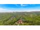 Aerial view of a neighborhood shows single Gathering homes in a wooded area under a blue sky at 900 Fox Croft Pl, Canton, GA 30114