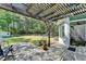 Stone patio with pergola overlooking a spacious, fenced backyard with mature trees at 4735 Rabbit Farm Rd, Loganville, GA 30052