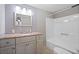 Bathroom features a modern vanity with a granite countertop and a shower and tub combination at 3595 South Nw St, Duluth, GA 30096