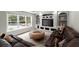 Basement featuring built-in shelving, large windows, and leather sofa at 770 Pine Leaf Ct, Alpharetta, GA 30022