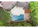 Aerial view of a private pool and patio, perfect for outdoor entertaining at 770 Pine Leaf Ct, Alpharetta, GA 30022