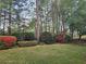 Manicured backyard features a lush lawn, mature trees, vibrant bushes, and a charming water feature at 3460 Highgate Hills Ne Dr, Duluth, GA 30097