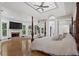 Spacious main bedroom with a fireplace and a wall of windows providing plenty of natural light at 4340 Candacraig, Johns Creek, GA 30022