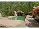 Backyard pool with rock waterfall and slide feature surrounded by mature trees at 4340 Candacraig, Johns Creek, GA 30022
