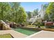 Luxurious backyard with custom pool featuring a rock waterfall and slide surrounded by lush greenery at 4340 Candacraig, Johns Creek, GA 30022