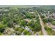 Scenic aerial view of a home featuring a pool, nestled within a tree-lined neighborhood near a tranquil lake at 2724 Saddle Ridge Lake Dr, Marietta, GA 30062