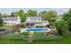 Aerial view of a backyard featuring a pool and patio is great for entertaining and relaxation at 2724 Saddle Ridge Lake Dr, Marietta, GA 30062