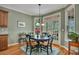Bright dining area featuring hardwood floors, charming chandelier, and views of the outdoors at 402 Glenhurst Trce, Canton, GA 30115